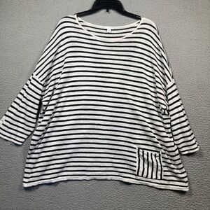 J. Jill Sweater Womens 2X White Black Striped Linen Blend 3/4 Sleeve Pocket